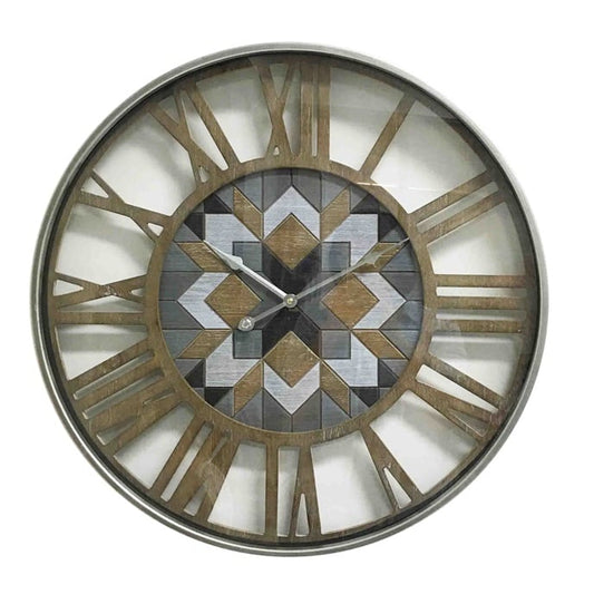 METAL/WOODEN WALL CLOCK MOSAIK DIA60*6CM WITH GLASS