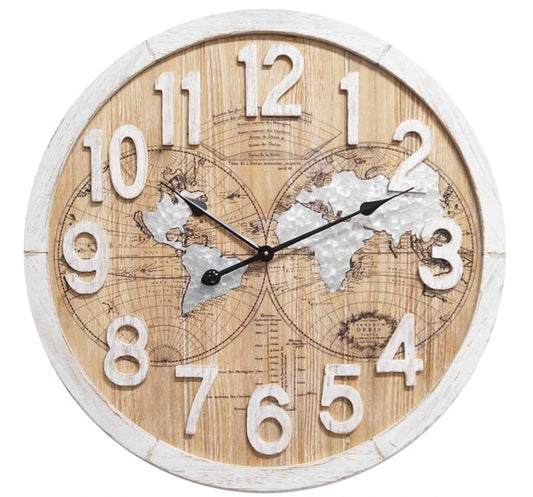 WOODEN WALL CLOCK WORLDMAP DIA70*4.5CM