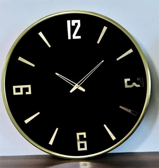 GOLD FRAME 4DIGIT BLACK WALLCLOCK DIA76*2.5CM GLASS COVER