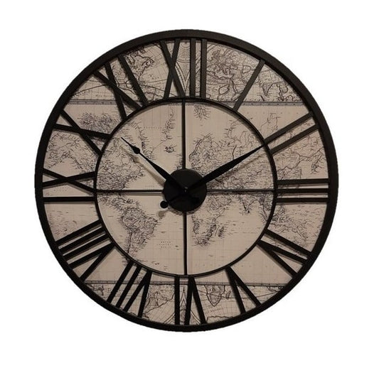 METAL CLOCK VINTAGE WORLDMAP 57*5*57CM