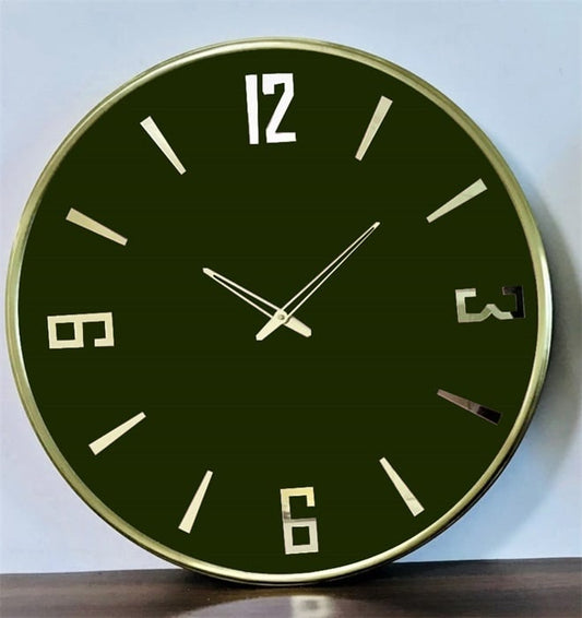 GOLD FRAME 4DIGIT GREEN WALLCLOCK DIA41*2.5CM GLASS COVER