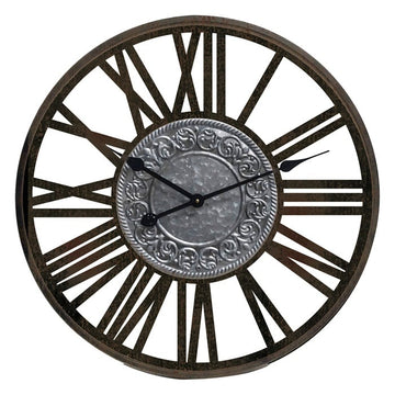 BLACK WOODEN WALL CLOCK METAL INSIGNE DIA60*4.5CM