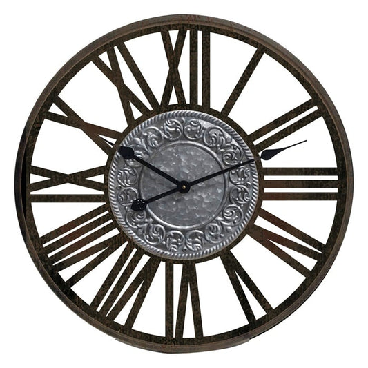 BLACK WOODEN WALL CLOCK METAL INSIGNE DIA60*4.5CM