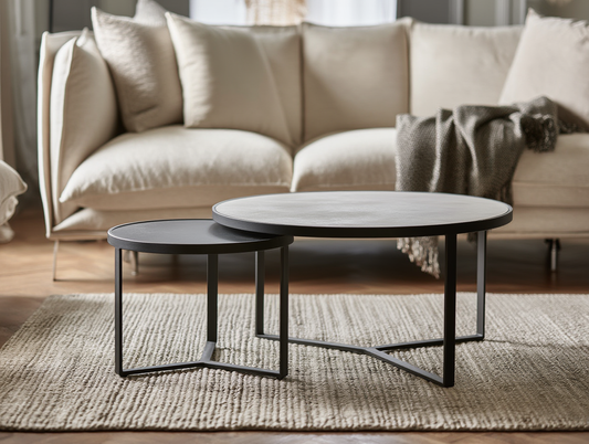 EMILIA SALONTAFELS SET 2 ROND TRAVERTIN STONE