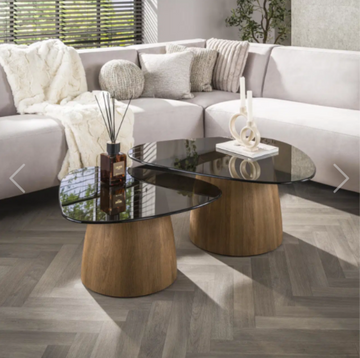 SALONTAFEL TINTO DRIEHOEKIG SET VAN 2 / BRONS GLAS