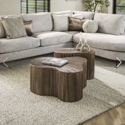 SALONTAFEL MAYA TEAK SHAMROCK SET VAN 2 / MASSIEF TEAK ESPRESSO