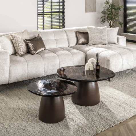 SALONTAFEL ECLIPSE SET VAN 2 / ANTIEK KOPER