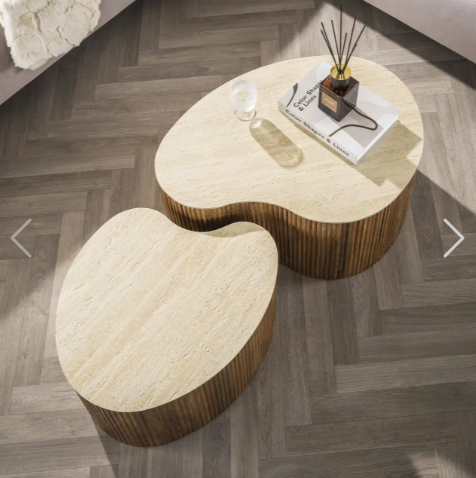 SALONTAFEL NUOVO NIERVORMIG SET VAN 2 / MASSIEF MANGO ZAND