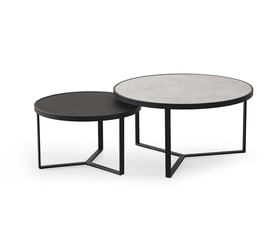 EMILIA SALONTAFELS SET 2 ROND TRAVERTIN STONE